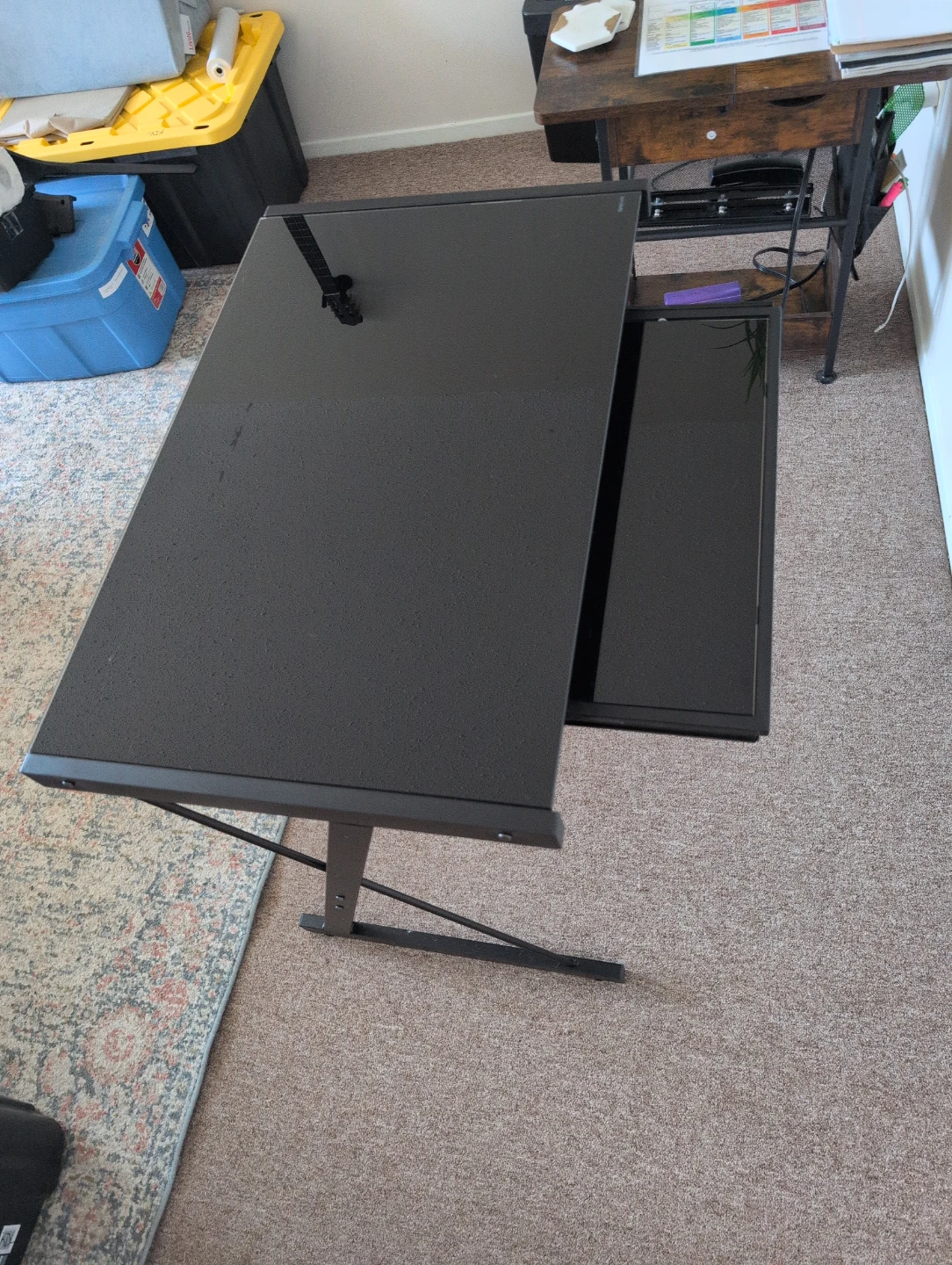 Small Black Glass Top Desk with Slide-out Keyboard Tray
