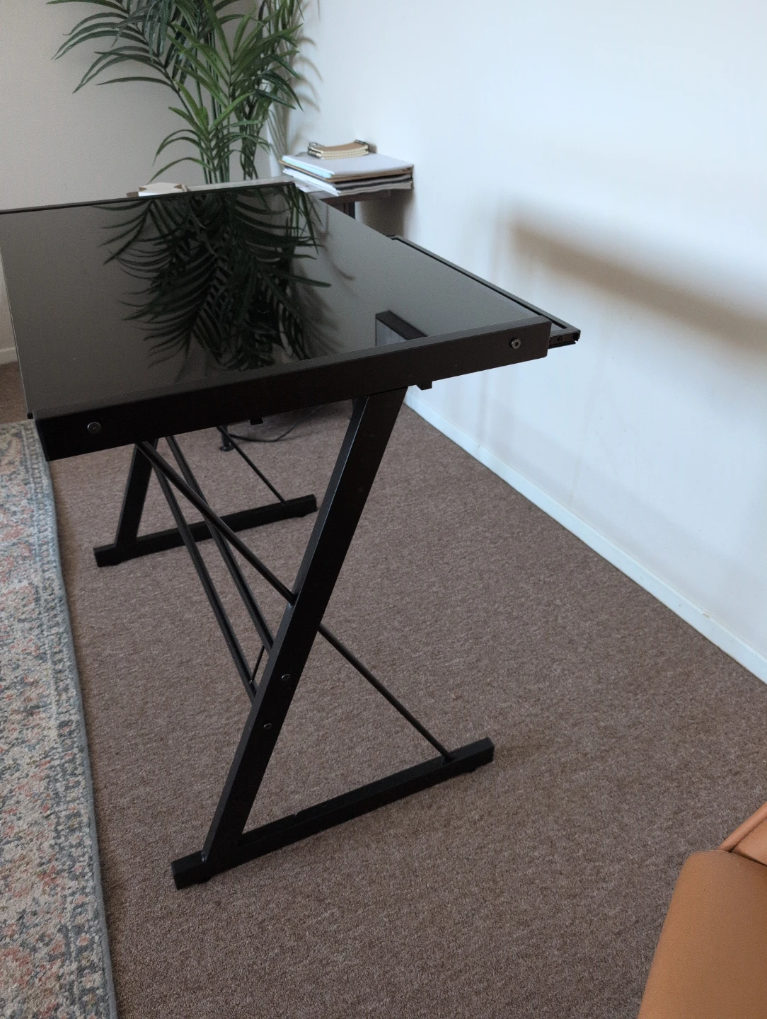 Small Black Glass Top Desk with Slide-out Keyboard Tray - photo 2