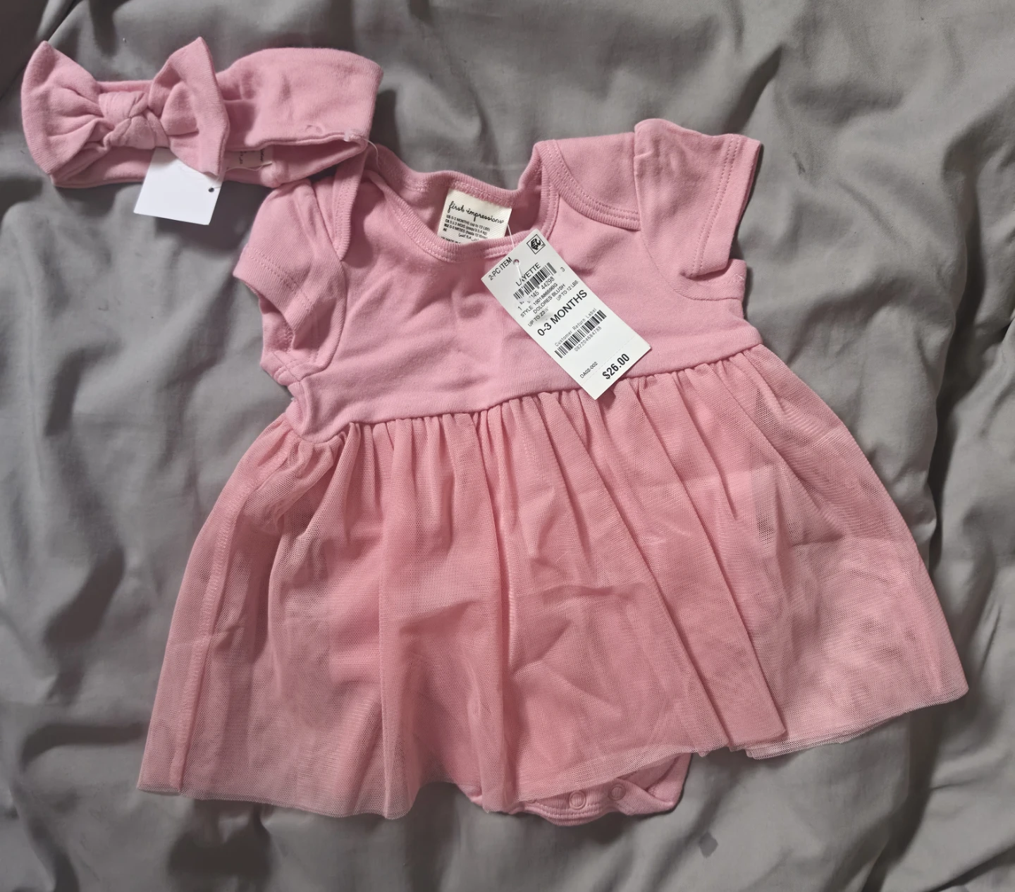 First Impressions Baby Pink Tutu Dress & Headband Set