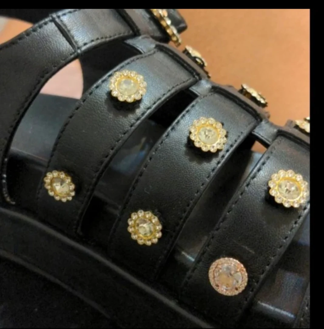 Anthropologie platform sandals leather with rhinestones 9.5 - photo 4