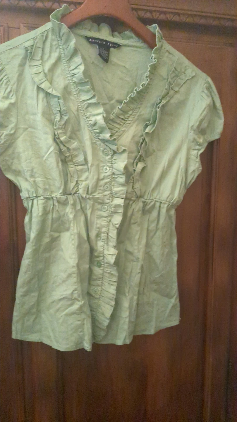 Antilia Femme Light Green Ruffled Button-Up Shirt - Size L - photo 2