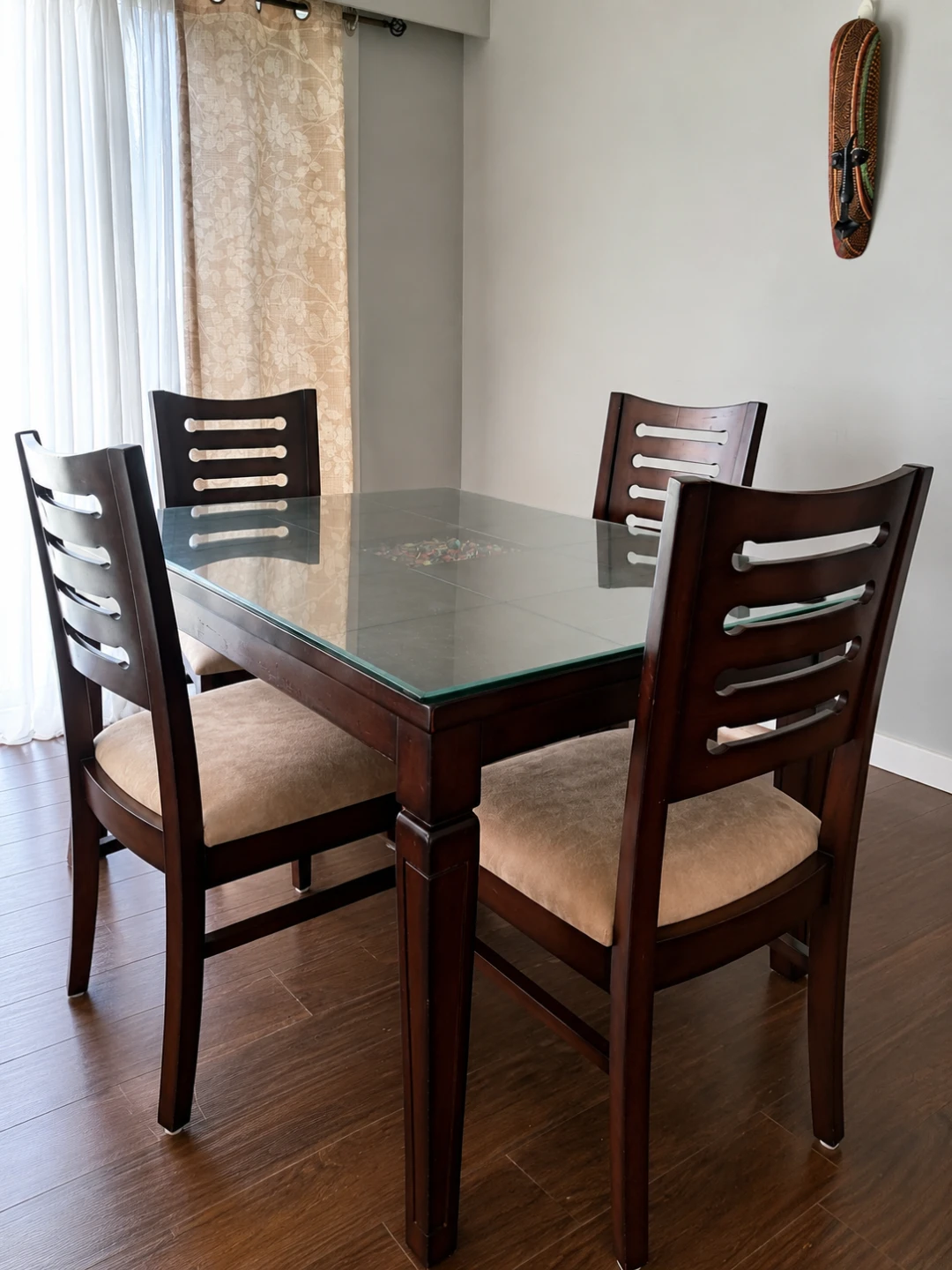 Wooden Dining Set with Glass Top and 4 Chairs - photo 2