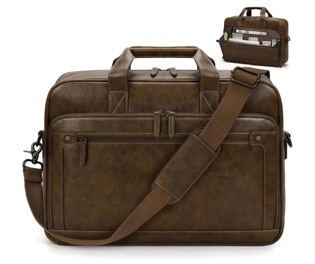 Brown Faux Leather Briefcase