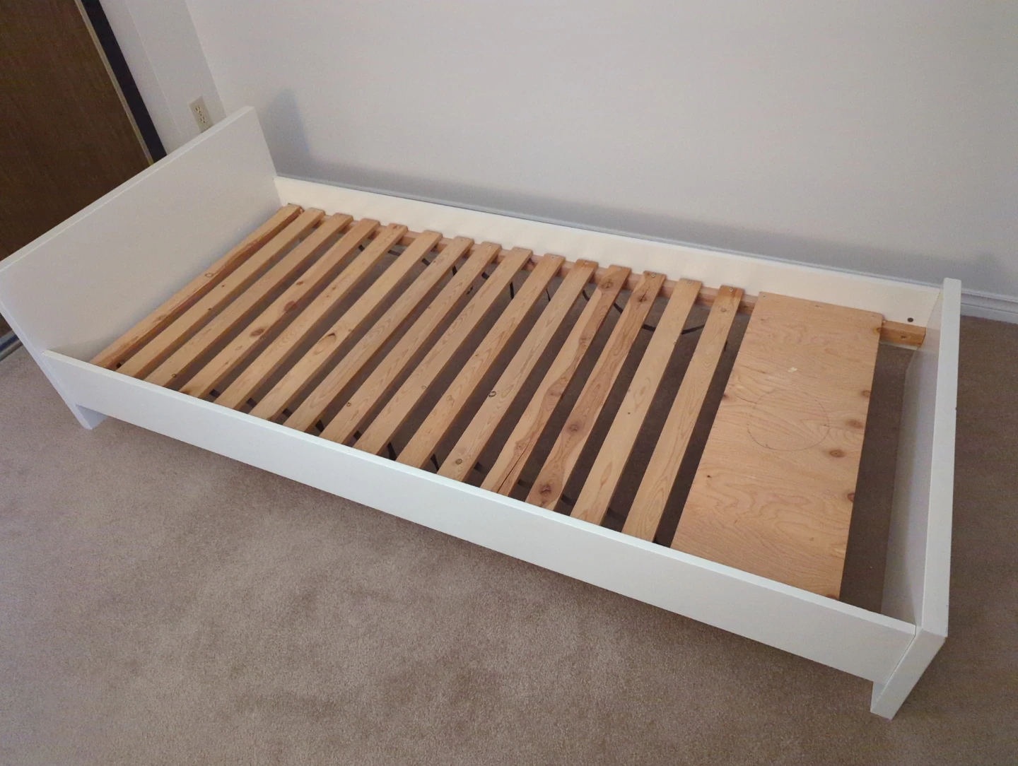 White Twin Bed Frame with Slatted Base