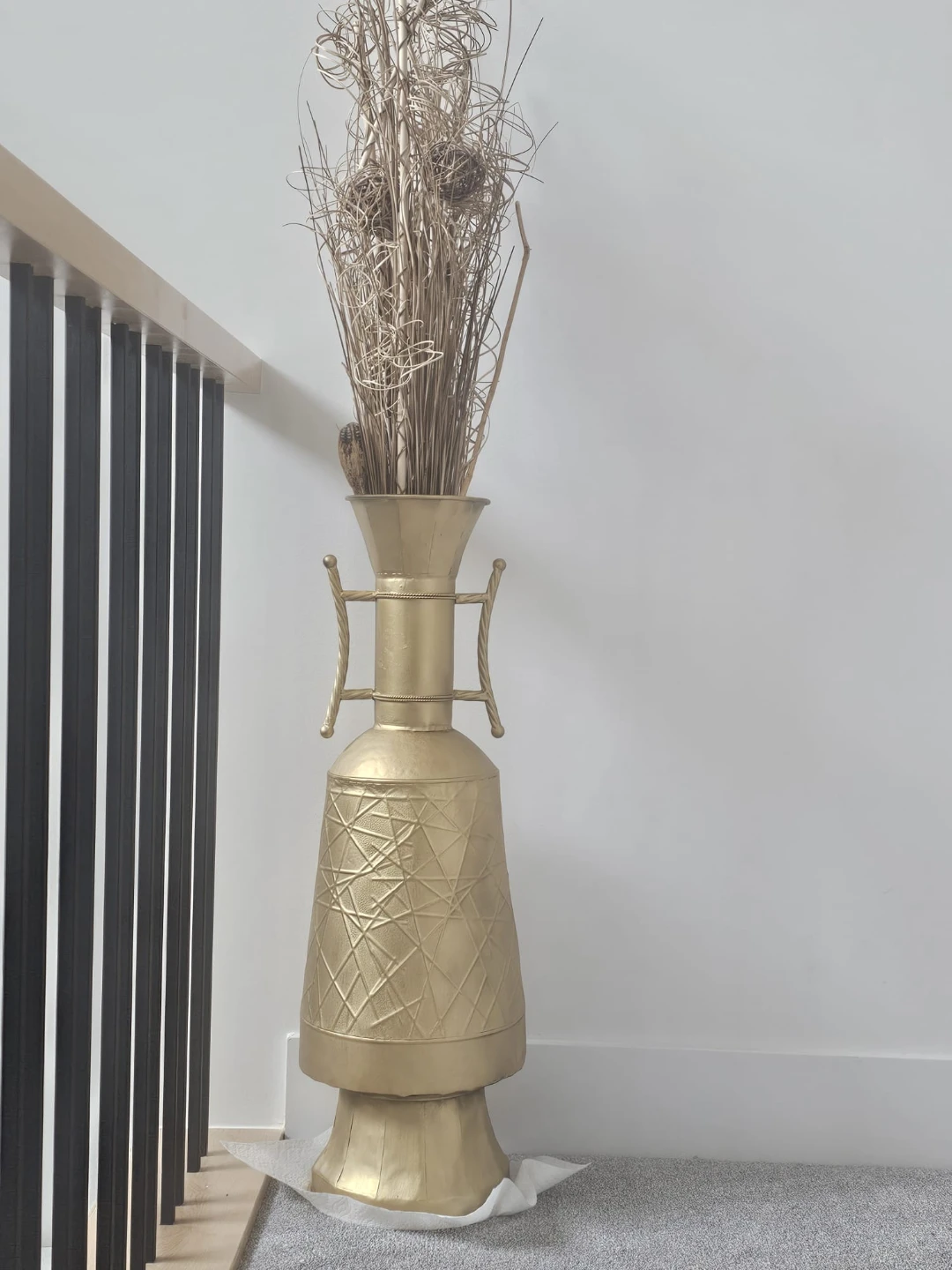 Large Gold Decorative Vase with Dried Stems
