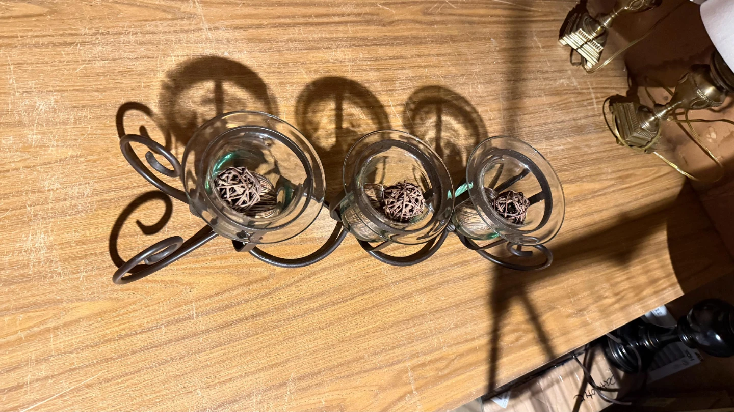 3-Vase Metal Candelabra with Decorative Orbs - photo 3