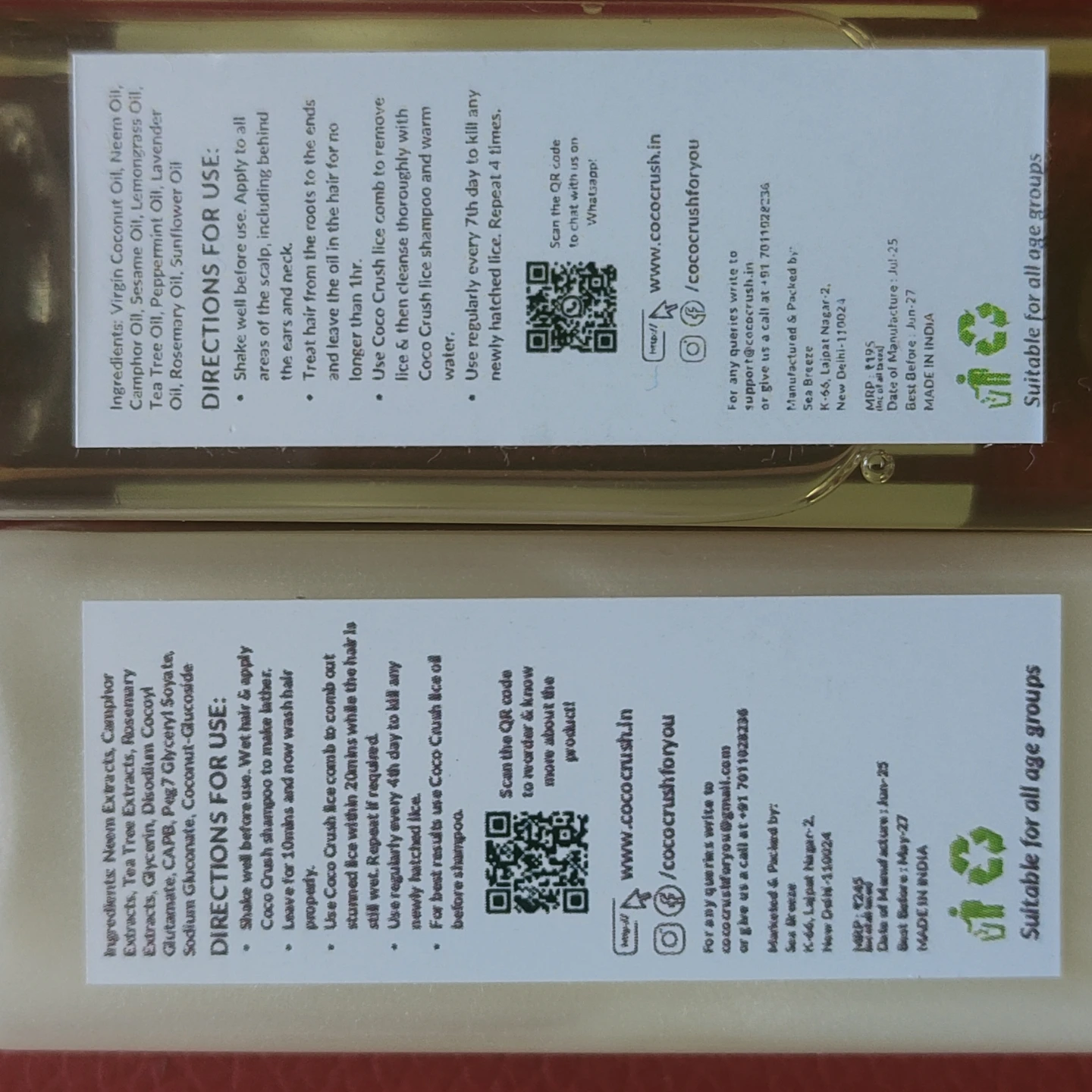 Brand new Coco Crush Lice Remover Shampoo & Oil Set - 50 ML Each - photo 2