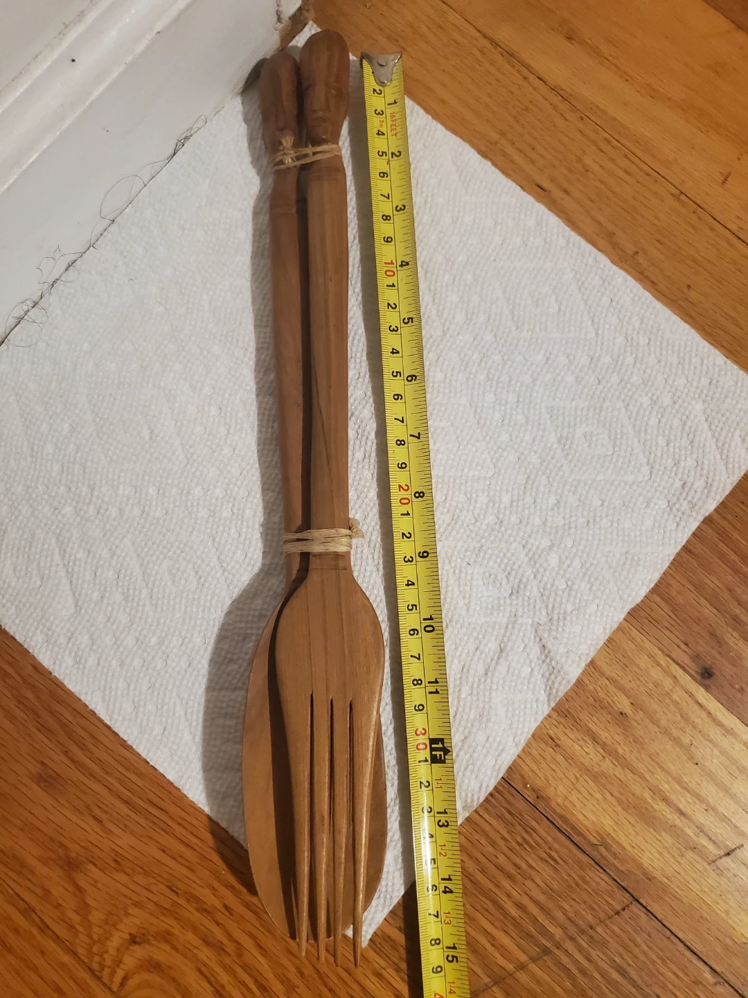 Wooden Salad Servers with Carved Figures - photo 2