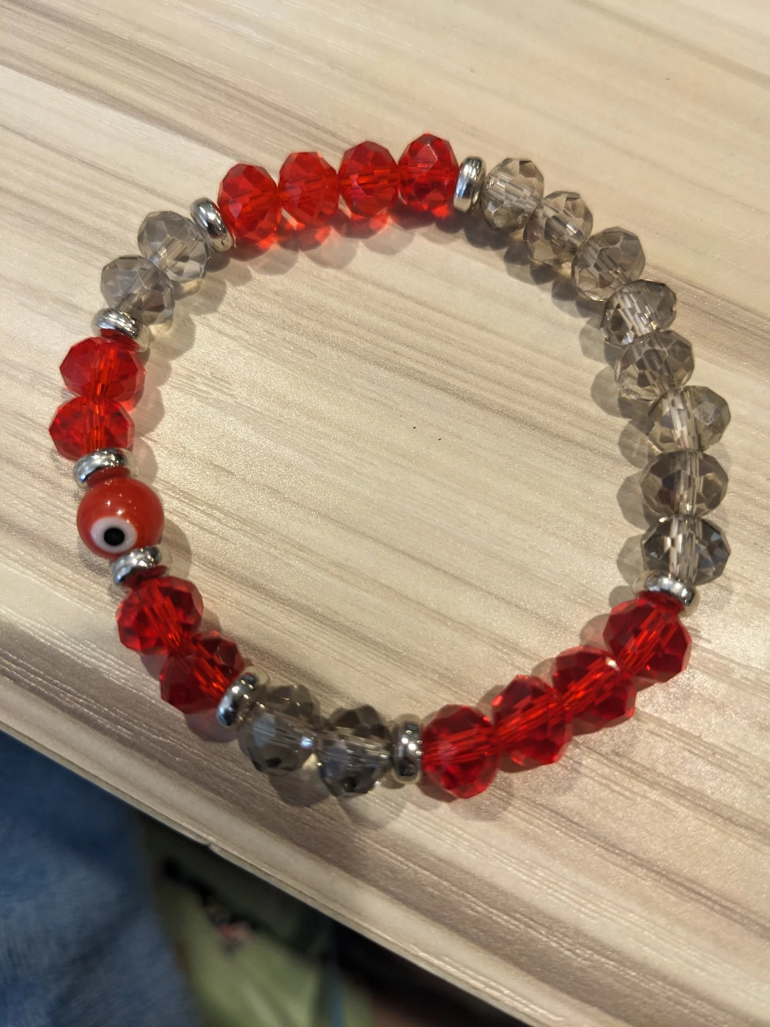 Red and Grey Beaded Evil Eye Bracelet