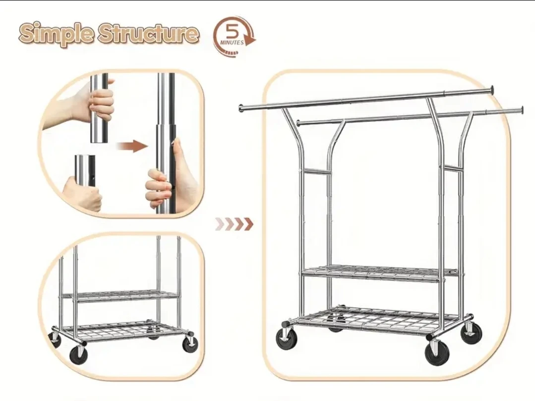 Brand new in box - Adjustable Heavy Duty Clothes Rack on Wheels - photo 4