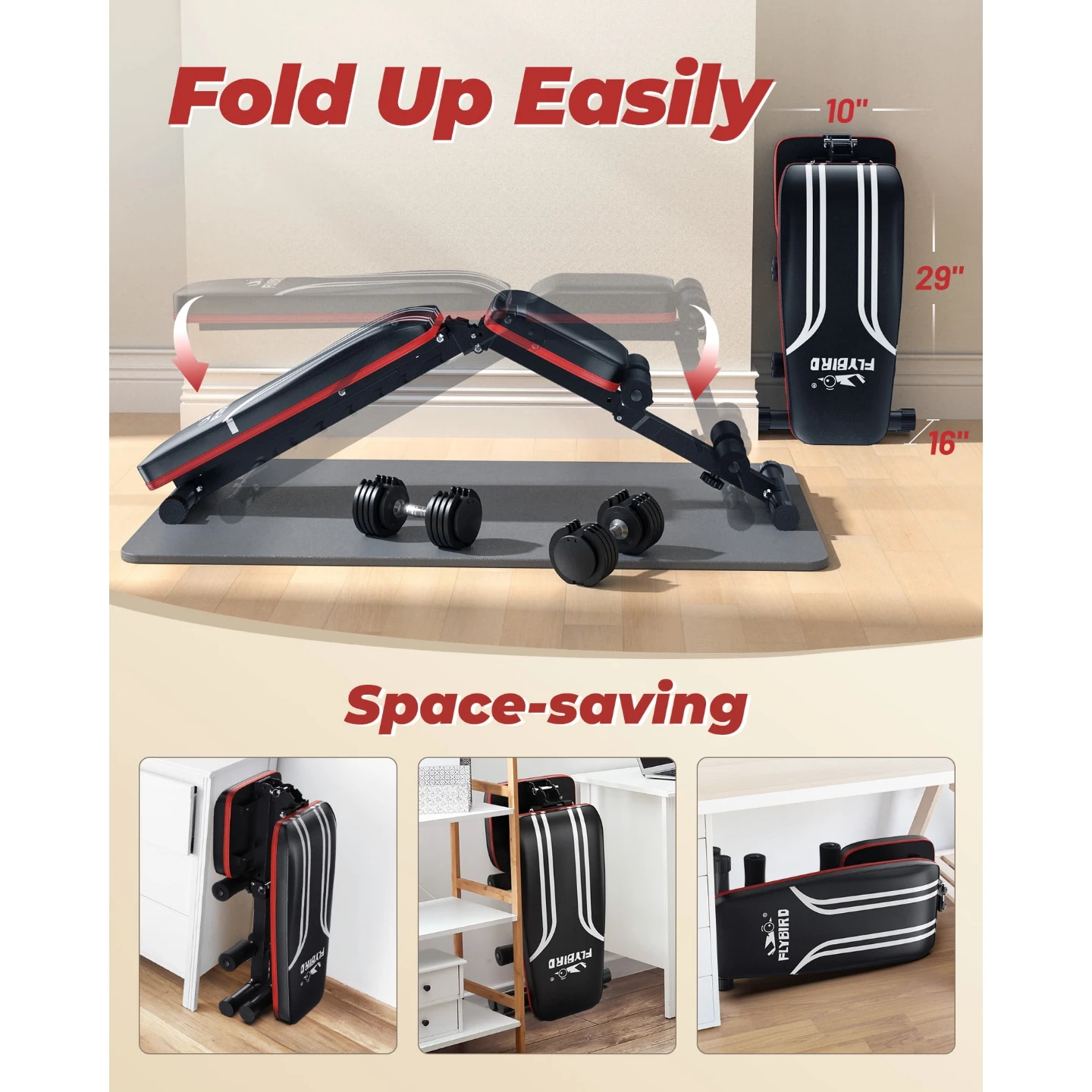 Flybird Adjustable Folding Weight Bench with Resistance Bands - photo 2
