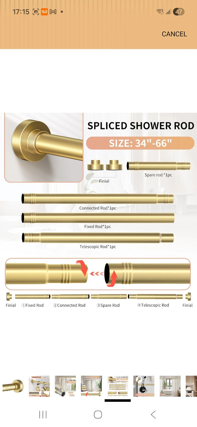NEW Spring Tension Shower Curtain Rod 34-66 Inches Steel - photo 4