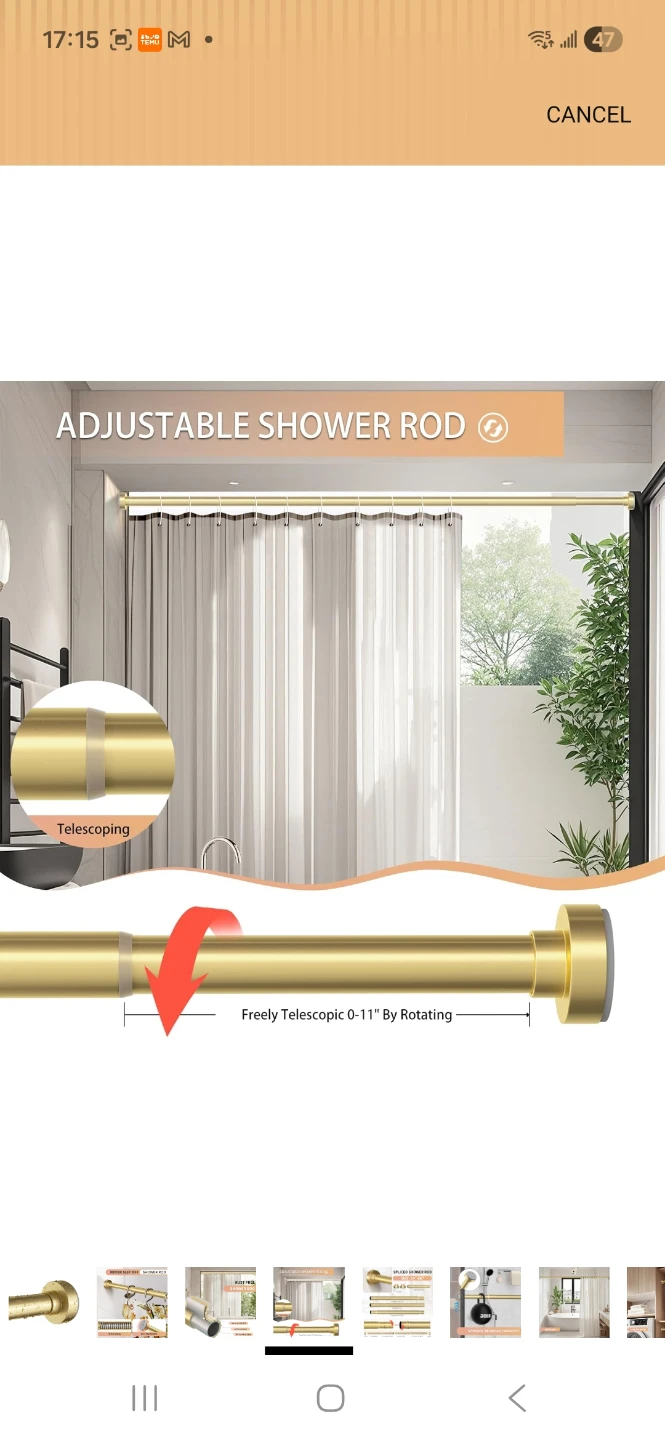 NEW Spring Tension Shower Curtain Rod 34-66 Inches Steel - photo 5