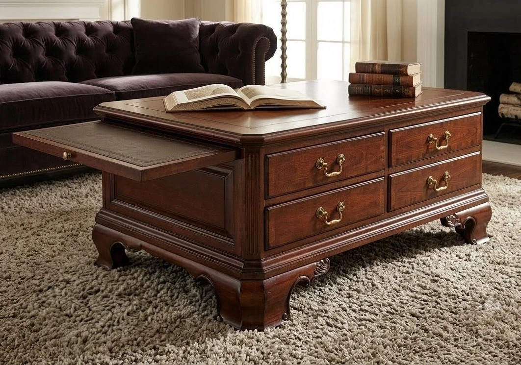 Beautiful Solid Wood Executive Coffee Table w/ Pull-Out Trays