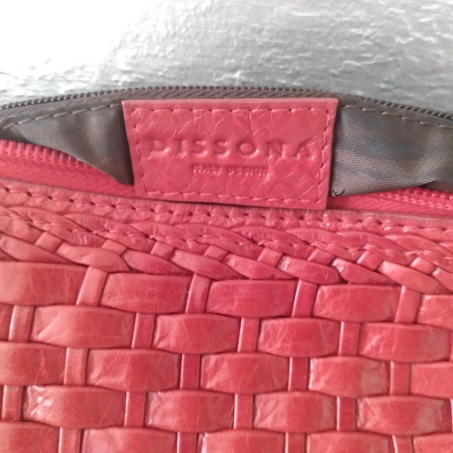 Red Woven Leather Clutch Bag with Chain Strap - photo 2