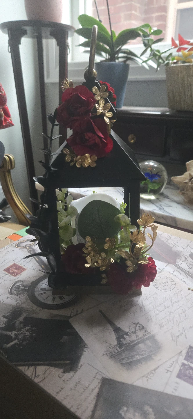 Hand Decoratated  Lantern with Faux Flowers and LED Candle - photo 2