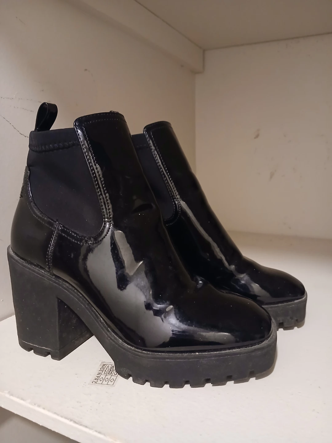 Black Patent Block Heel Boots