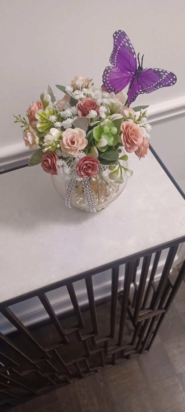 Artificial Flower Arrangement in Glass Vase with Butterfly - photo 2