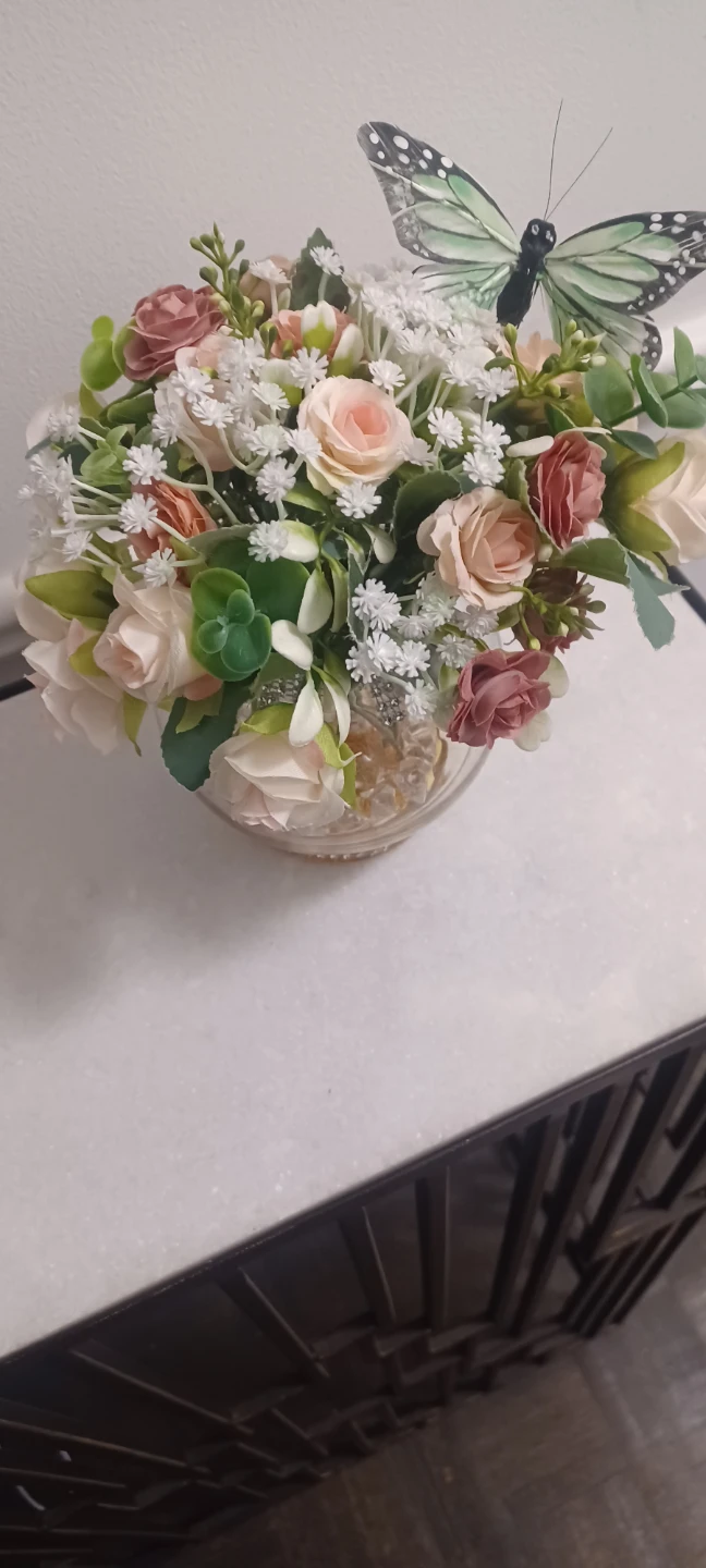 Artificial Flower Arrangement in Glass Vase with Butterfly - photo 4