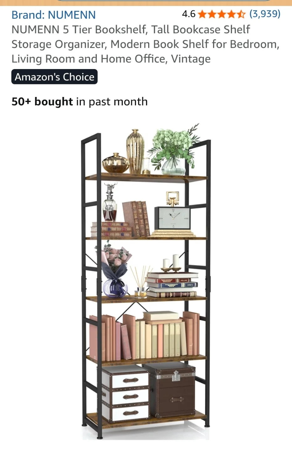 NUMENN 5 Tier Bookshelf - photo 2