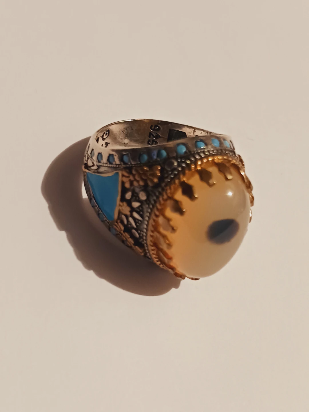Sterling Silver 925 "Evil Eye" Ring with Agate stone. 9. - photo 4