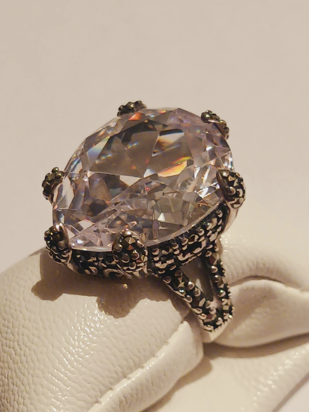 Sterling Silver 925 Large Crystal Cocktail Ring. 6.