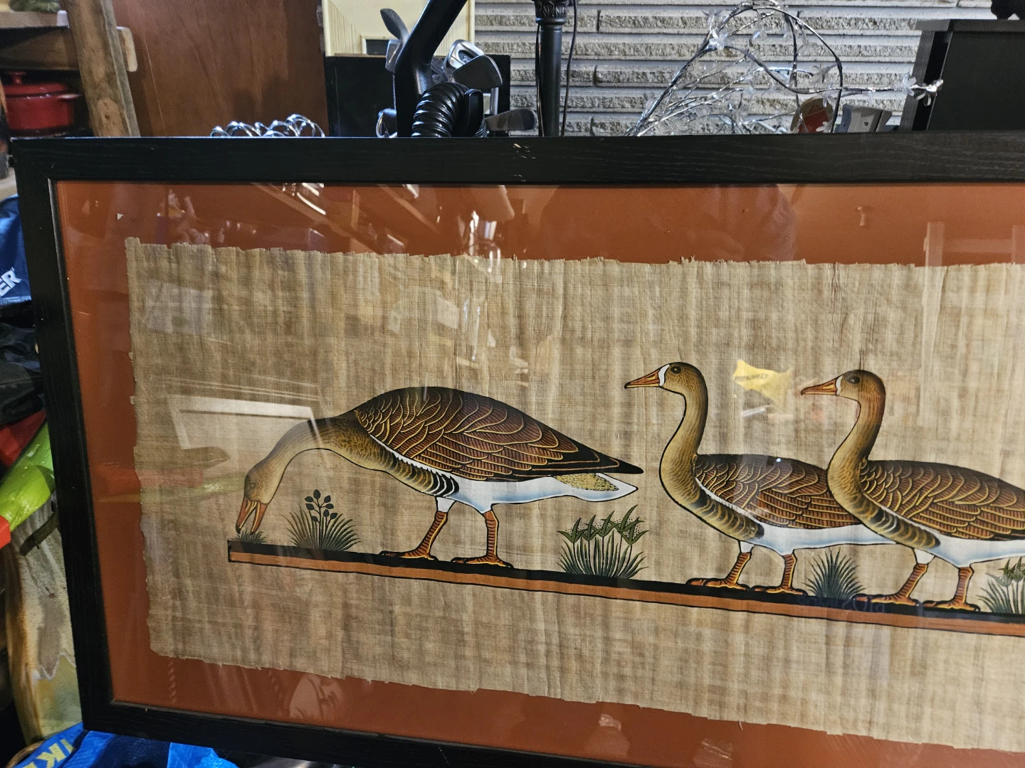 Framed Papyrus Painting of Geese - photo 4