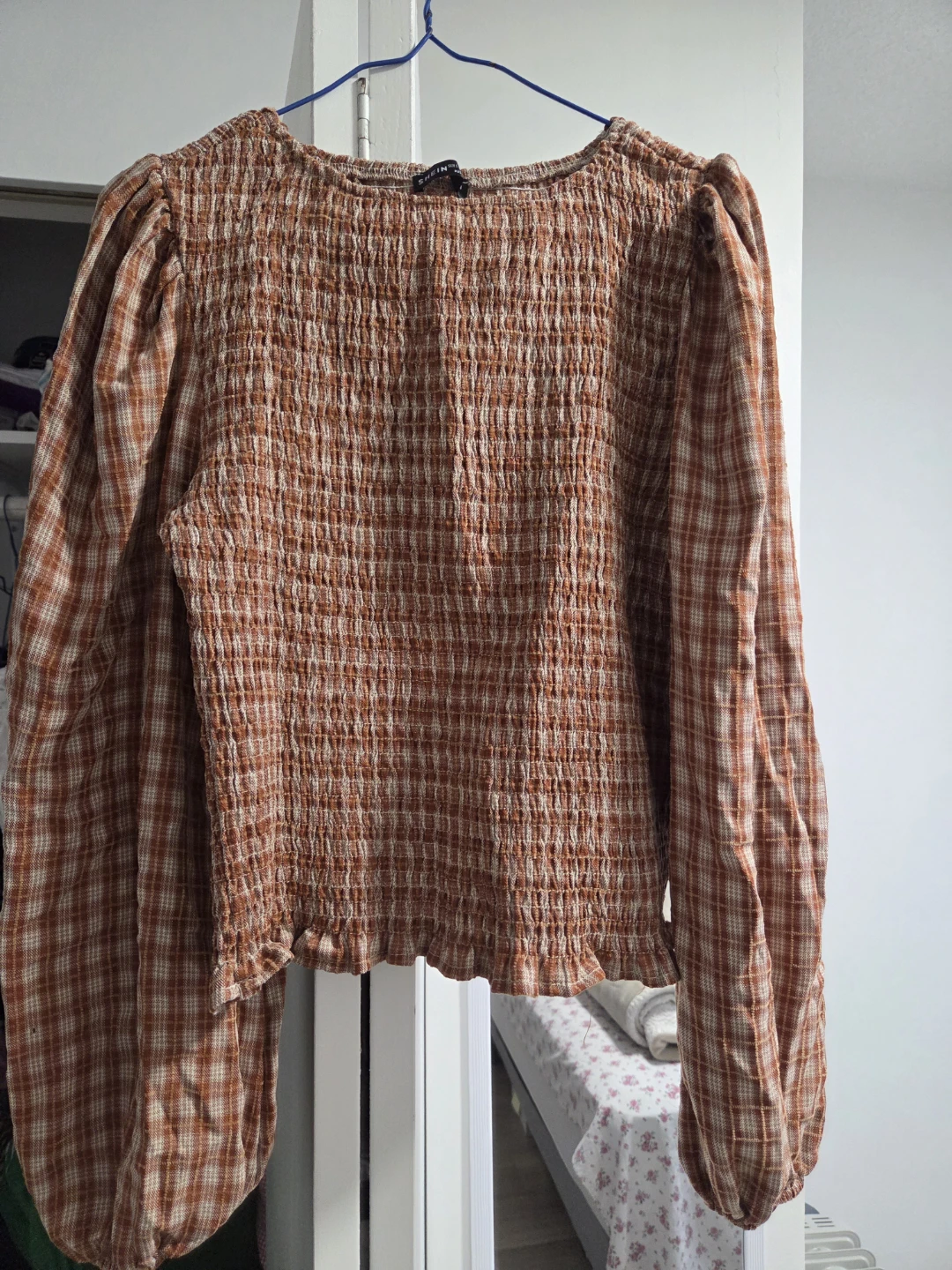 Plaid Smocked Long Sleeve Top