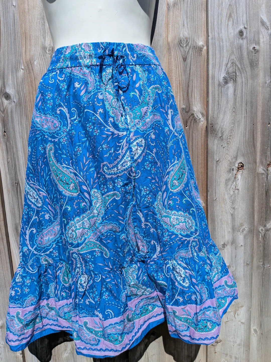 Blue paisley print midi skirt with tiered ruffle hem - photo 2