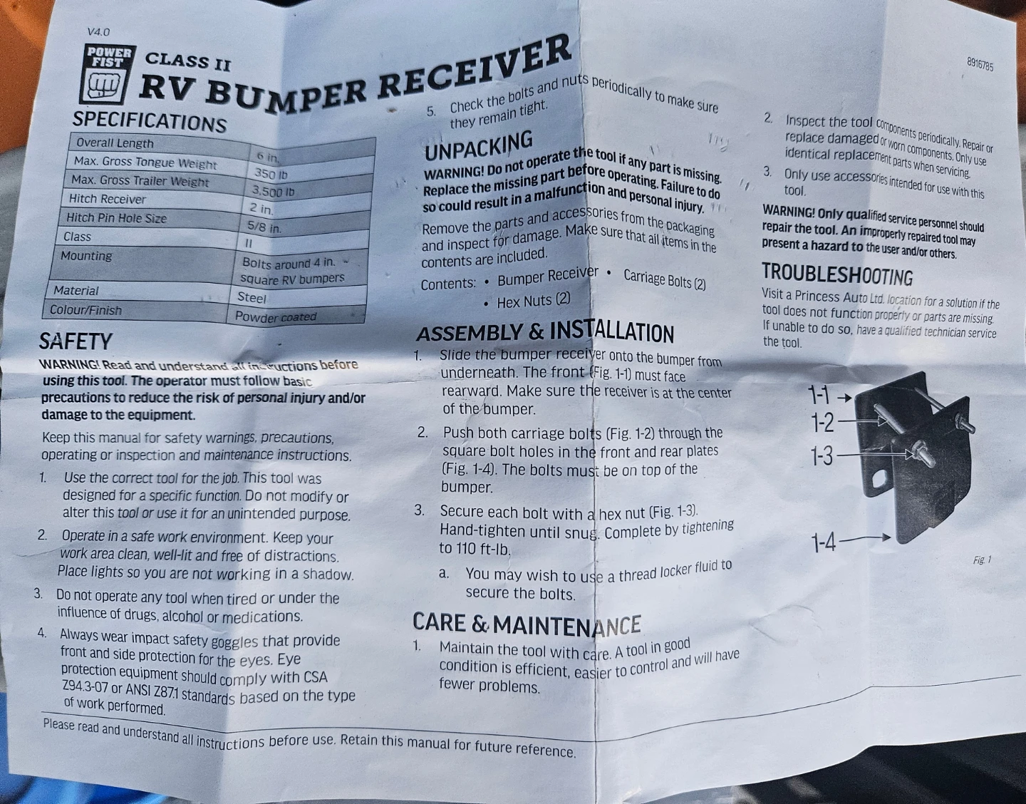 RV Bumper Receiver 2 inch Hitch, Class II - photo 2