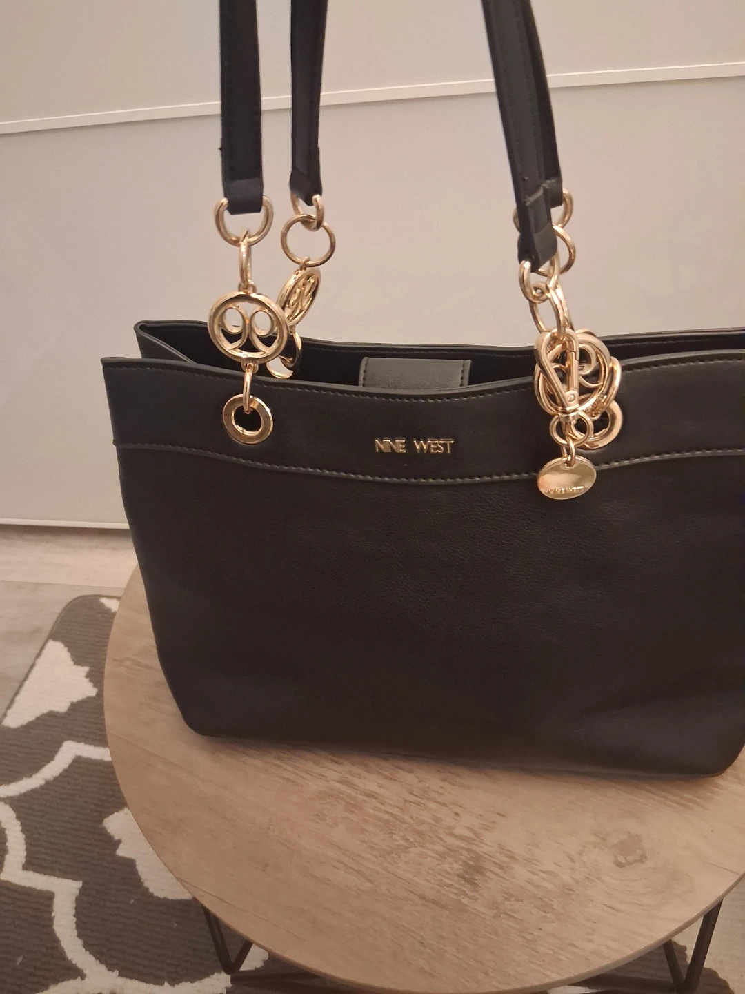 Nine West Black Tote Bag with Gold Accents