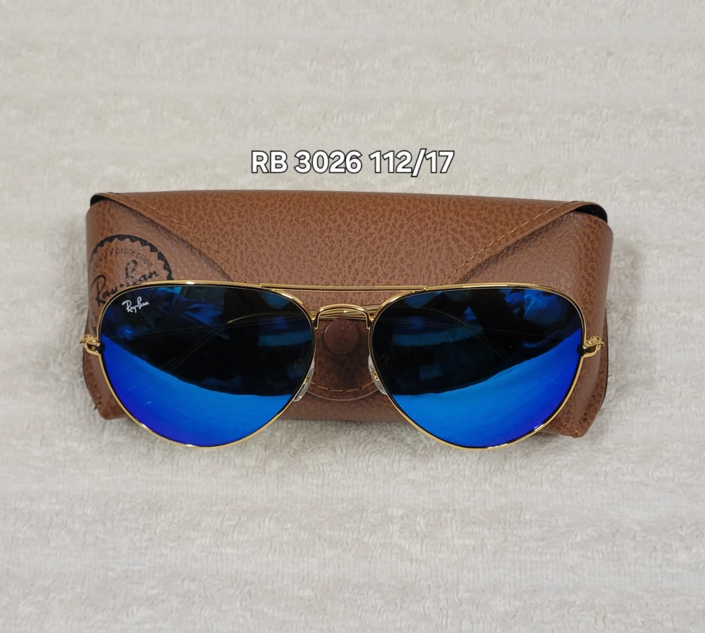 Ray-Ban RB 3026 Aviator Sunglasses Gold Frame Blue Mirror Lens