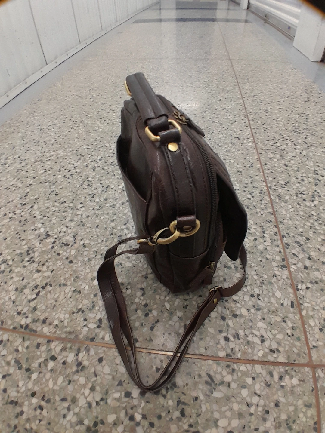 Mangini Dark Brown Leather Crossbody vintage Bag - photo 5