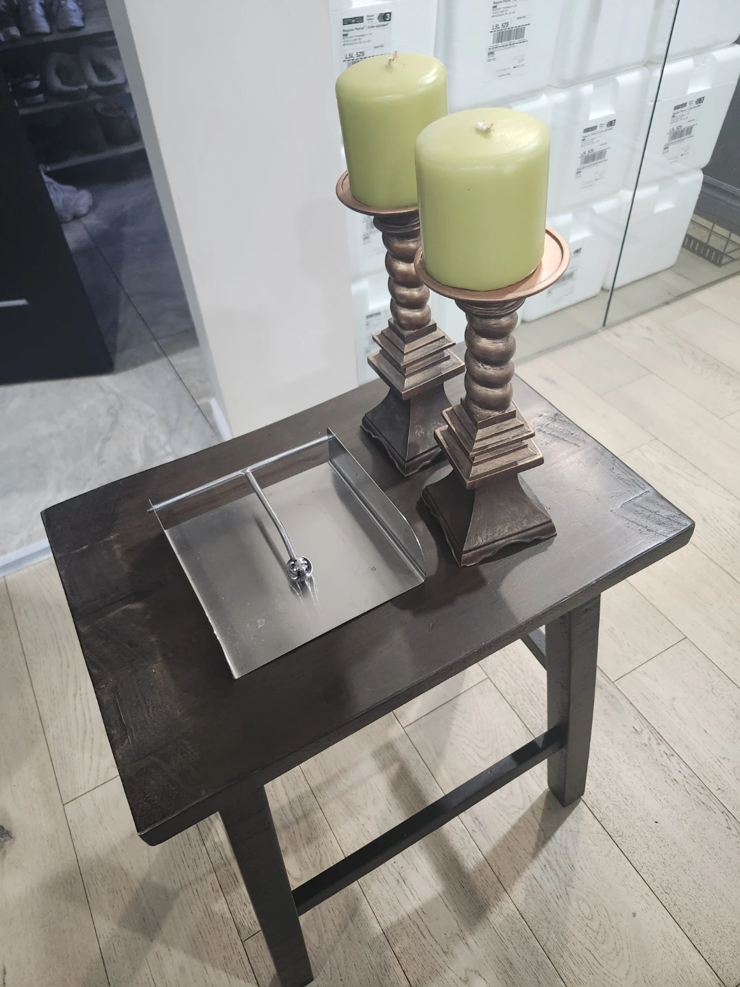 Set of 2 Twisted Stem Candle Holders with Green Candles