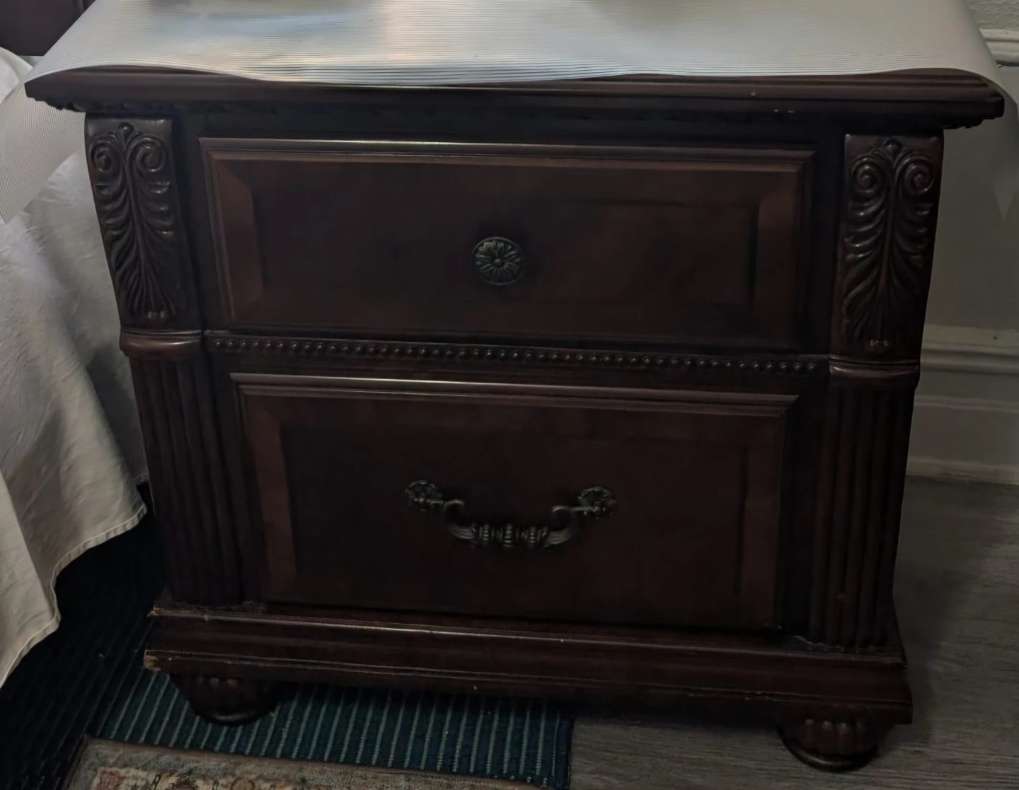 Wooden Nightstand with Two Drawers