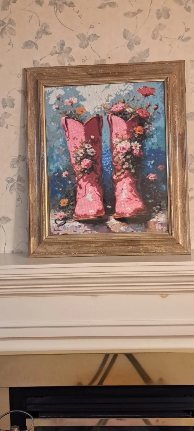 Framed Pink Boots with Flowers Art Print