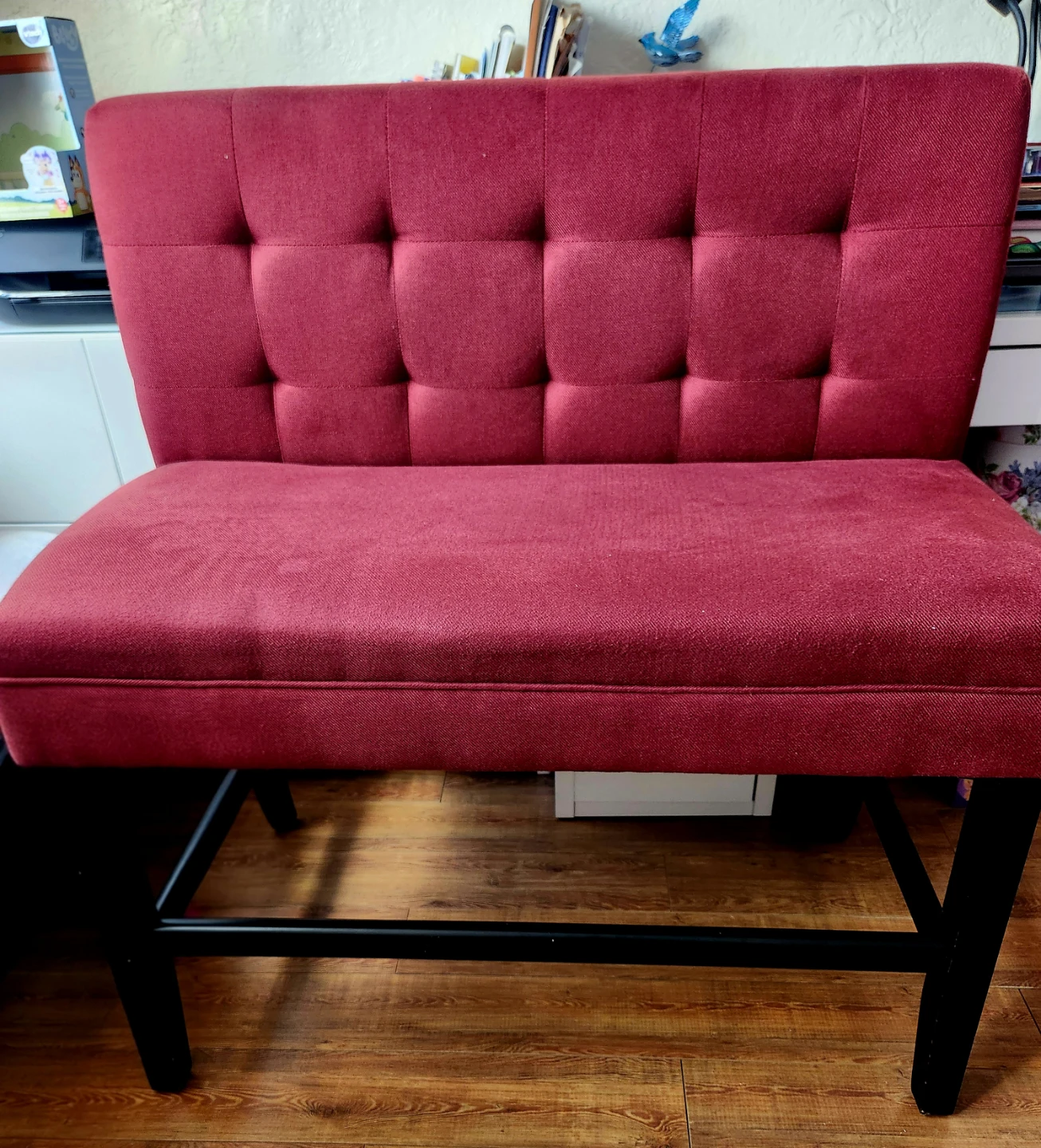 Red Tufted fabric Bench (barstool height) - photo 4