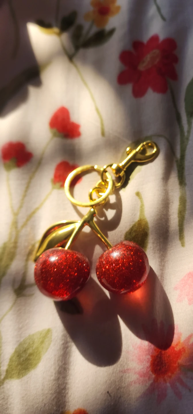 Glittery Cherry Keychain