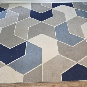 Geometric Area Rug - Blue, Grey, White