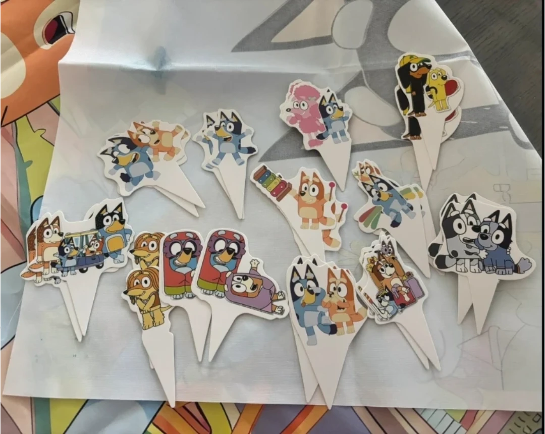 Bluey Happy Birthday Backdrop & Cupcake Toppers Set - photo 2