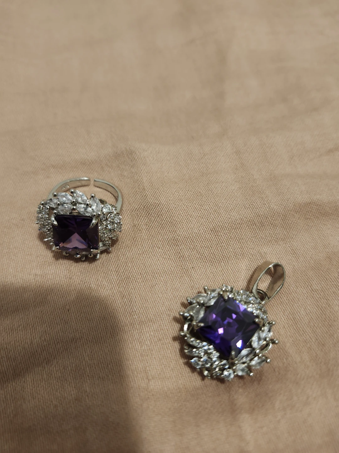 Purple Gemstone Ring and Pendant Set