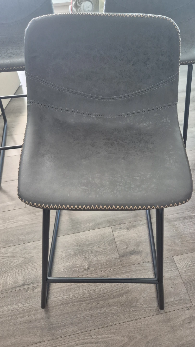 Set of 3 Grey Faux Leather Bar Stools