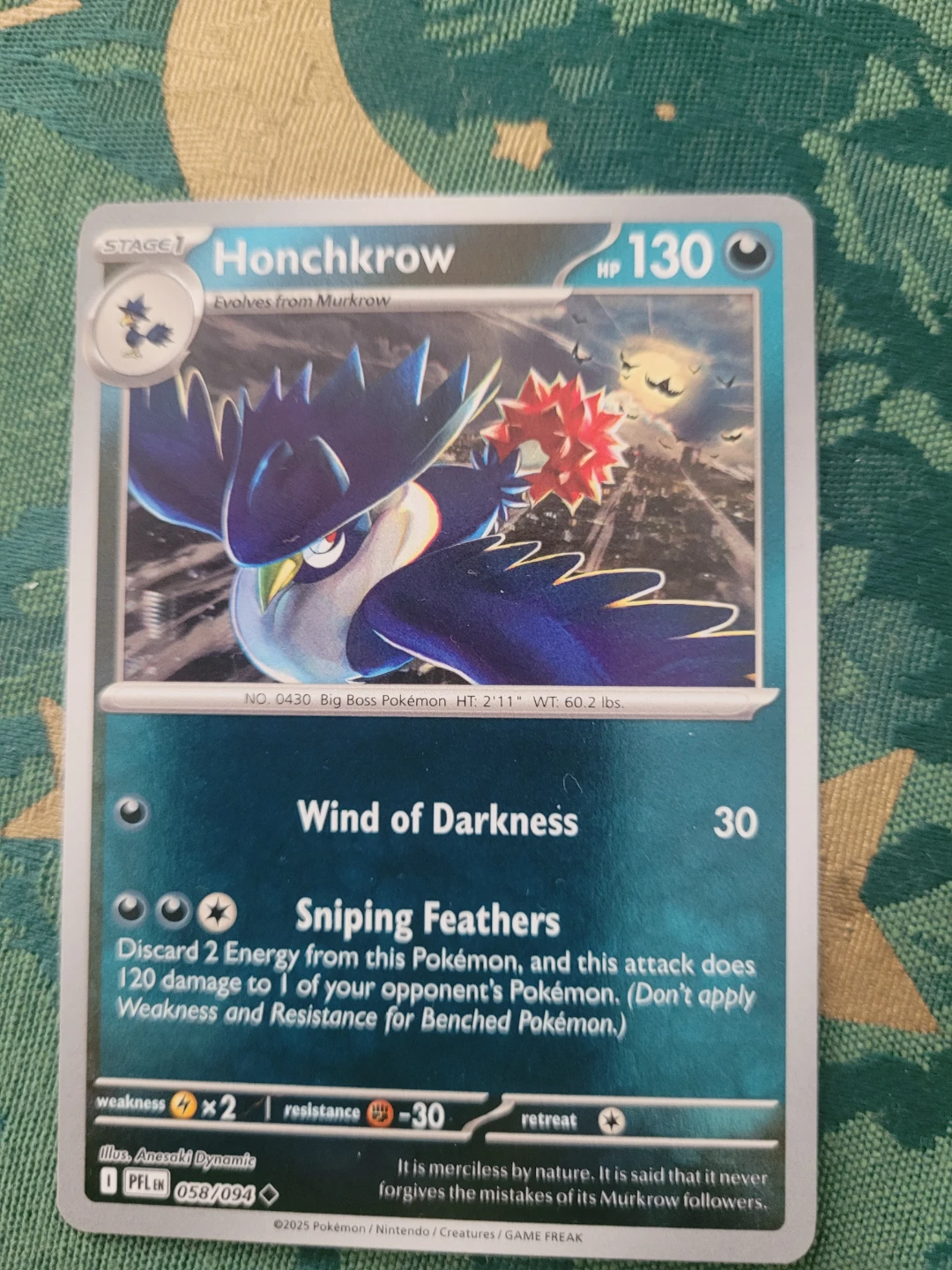 Pokemon TCG Card - Honchkrow Reverse Holo ⚽