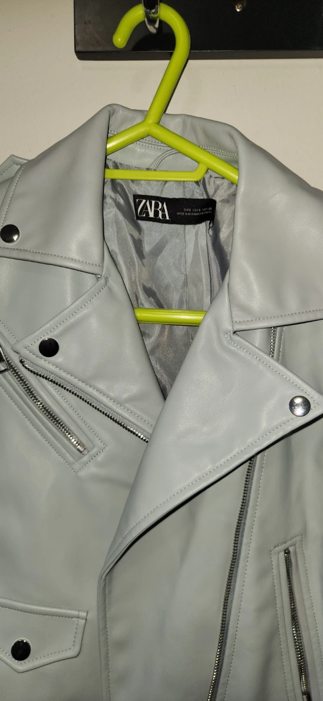 Light Blue Faux Leather Moto Jacket