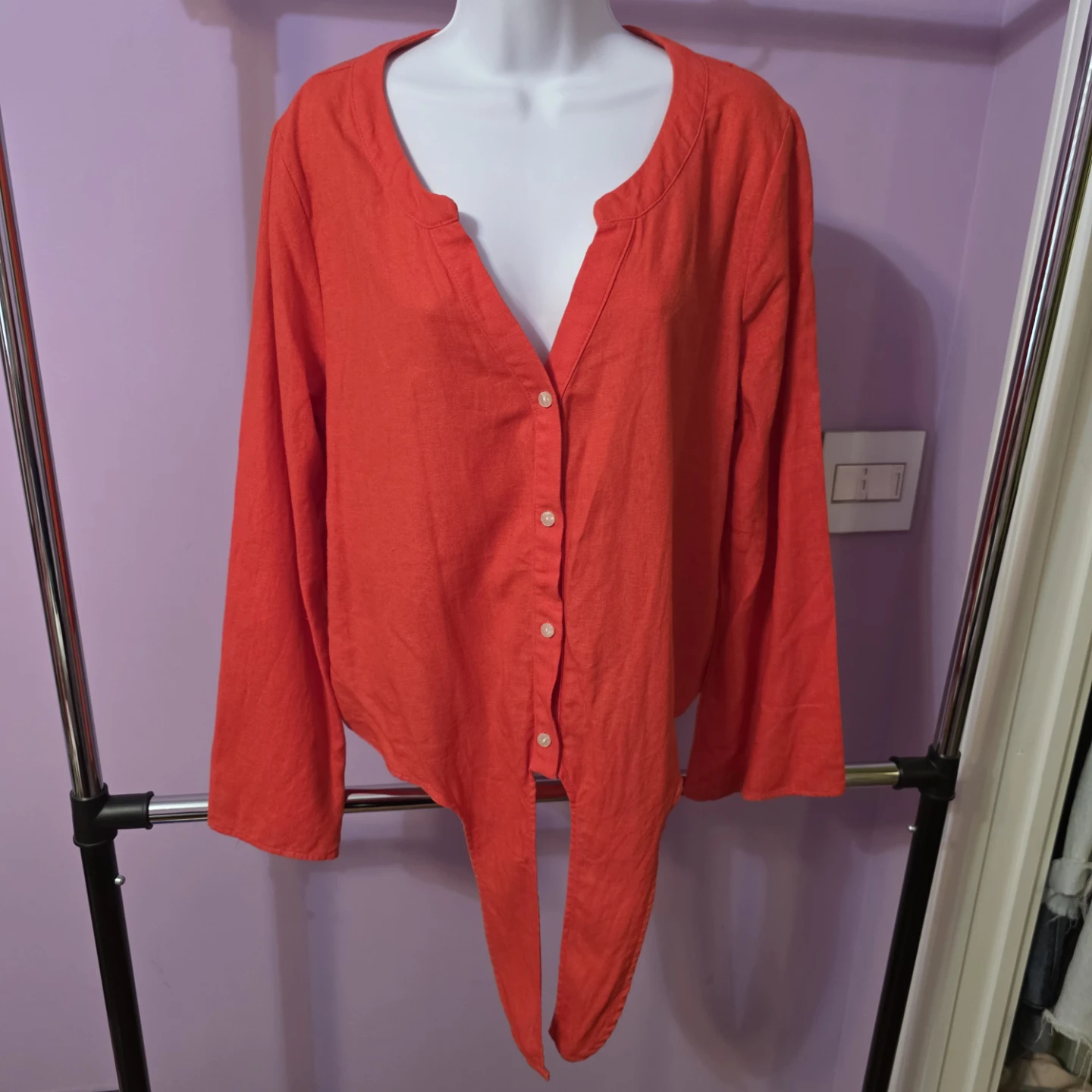 Studio 1886 Coral Red Linen Blend Tie-Front Shirt L/G (12-14)