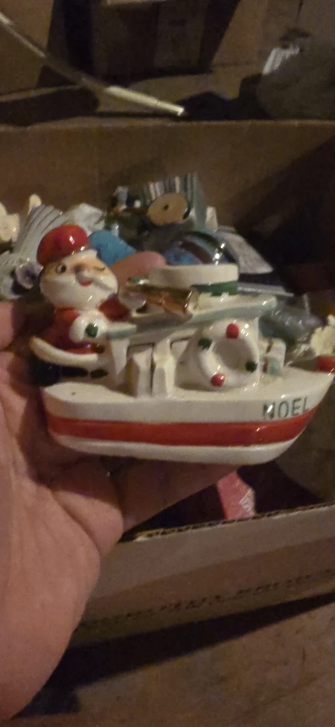 Vintage Santa on Boat "NOEL" Christmas Figurine
