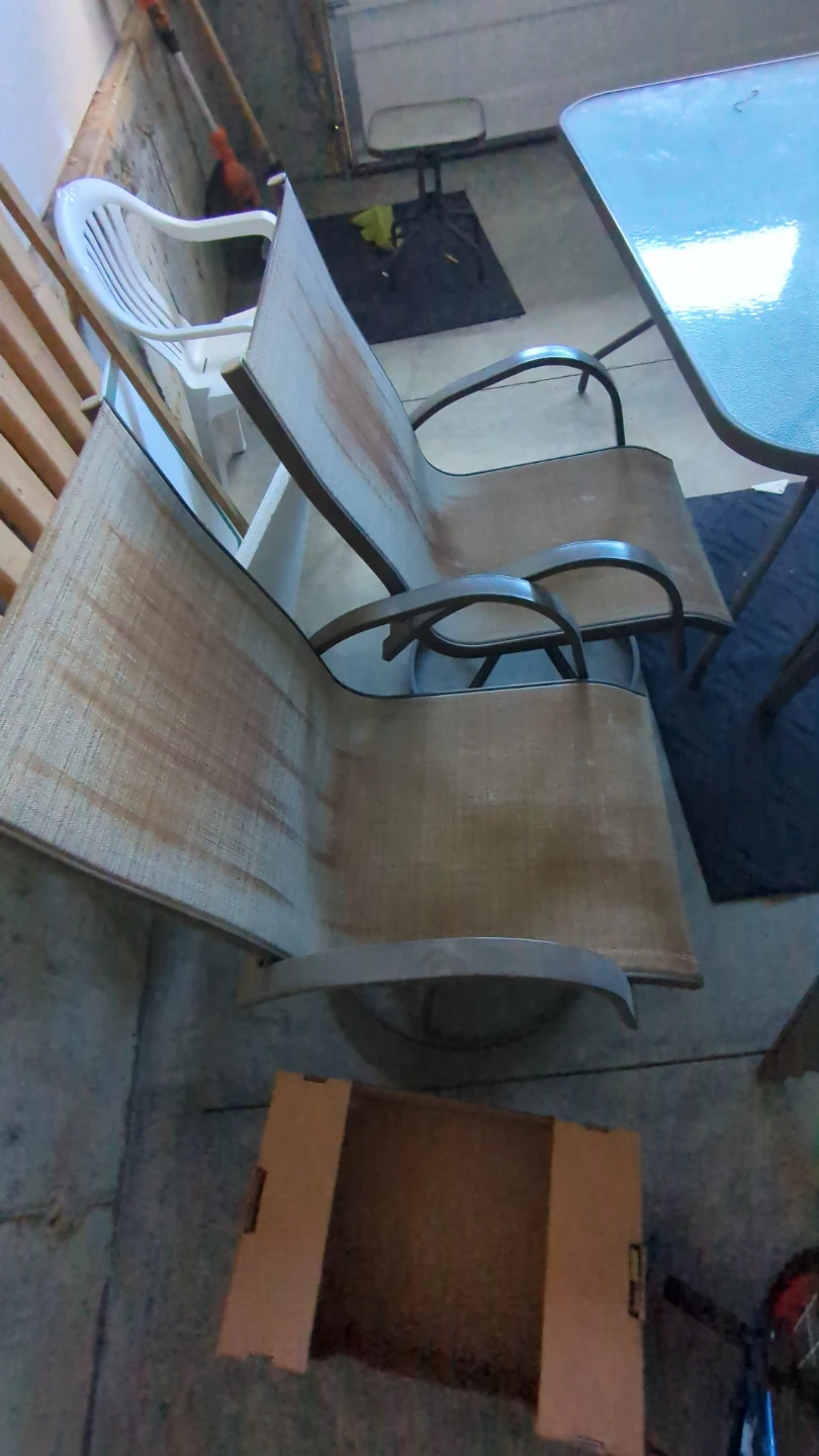 Glass top patio table with metal frame and chairs - photo 3
