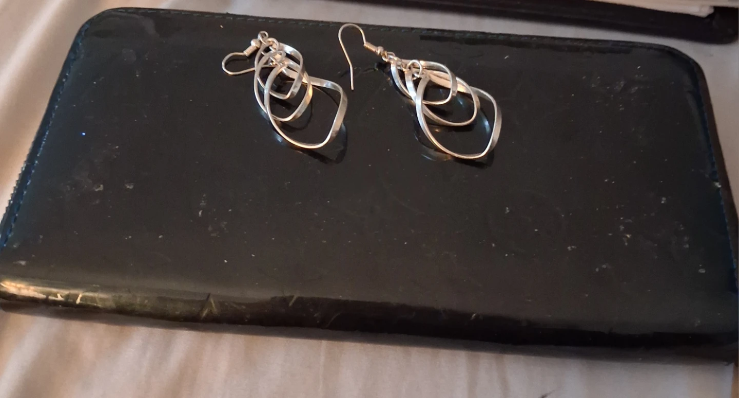 Black Patent Zip Around Wallet and Silver Dangle Earrings - photo 4