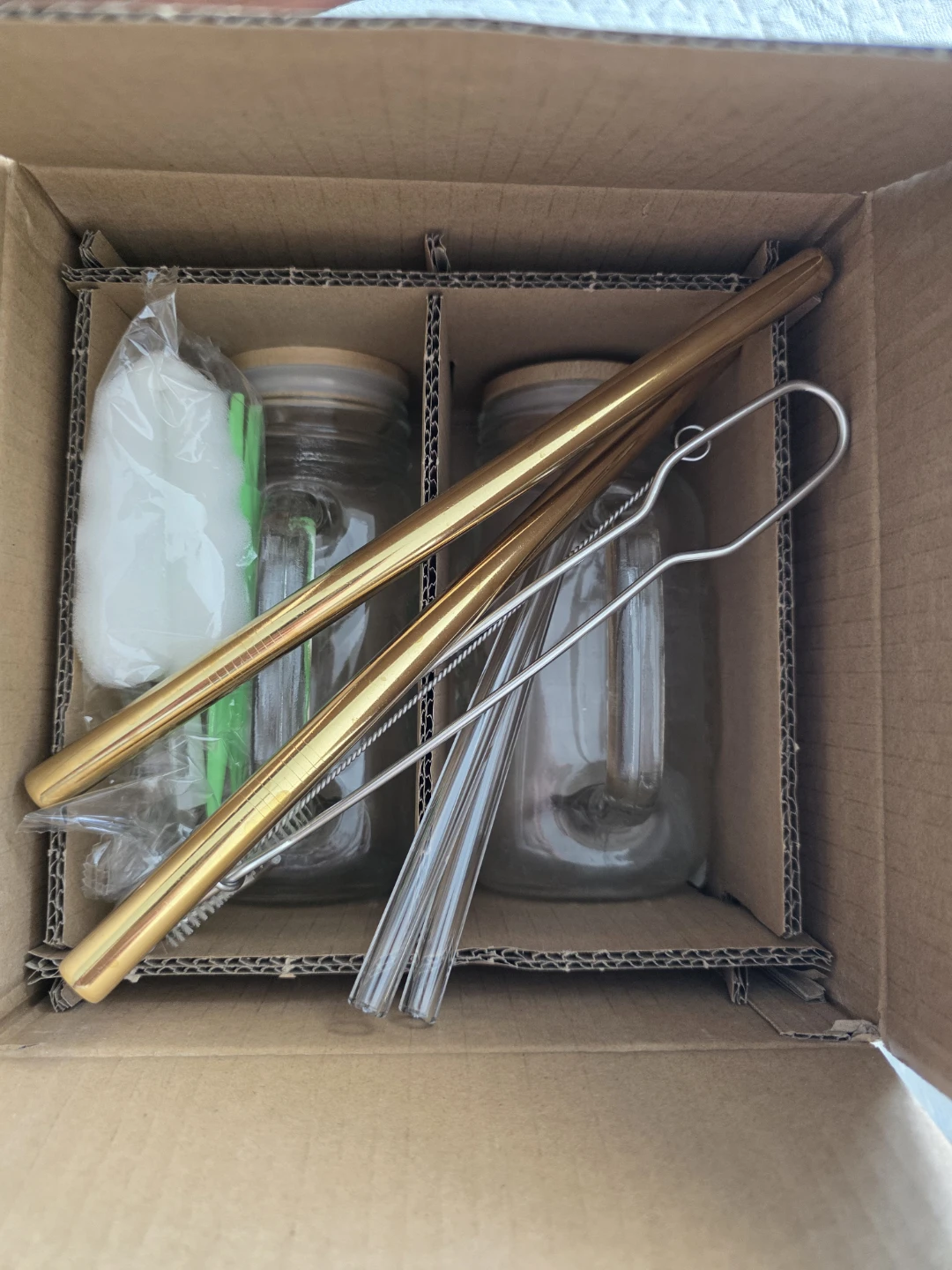 Glass Jar Set with Straws and Brushes
