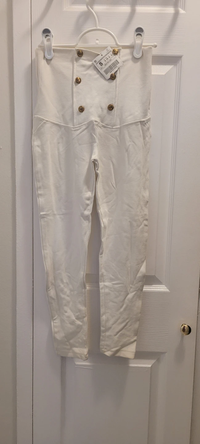 2 White High-Waisted Pants with Double-Button Detail - photo 4